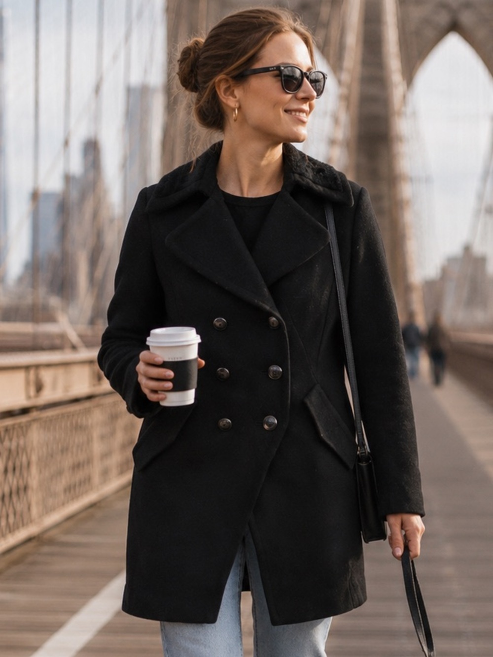 Trina Turk Black Double Breasted Peacoat Wool Blend Jacket Size 8